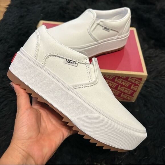 VANS Asher white platform slip on shoes sneakers women’s 9 new - Picture 1 of 7